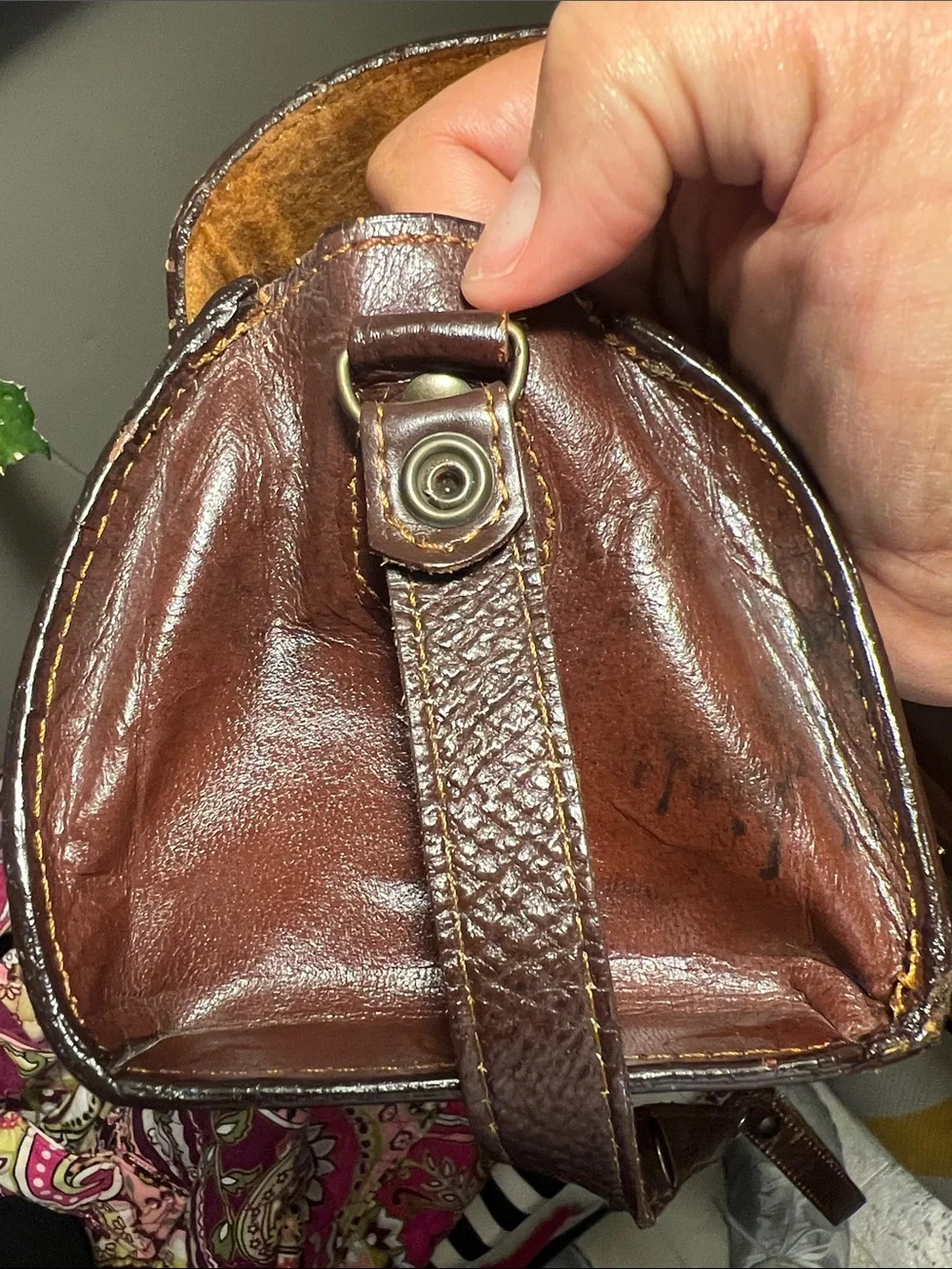 Gold Rock Brown Leather small Messenger Bag with Carved Wildlife Scene